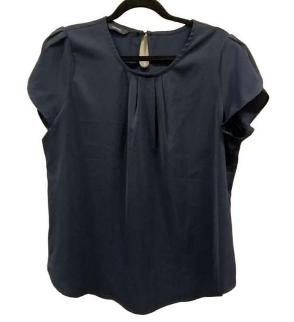 Dokotoo Pleated Blouse Size L Navy Blue Short Sleeve Top